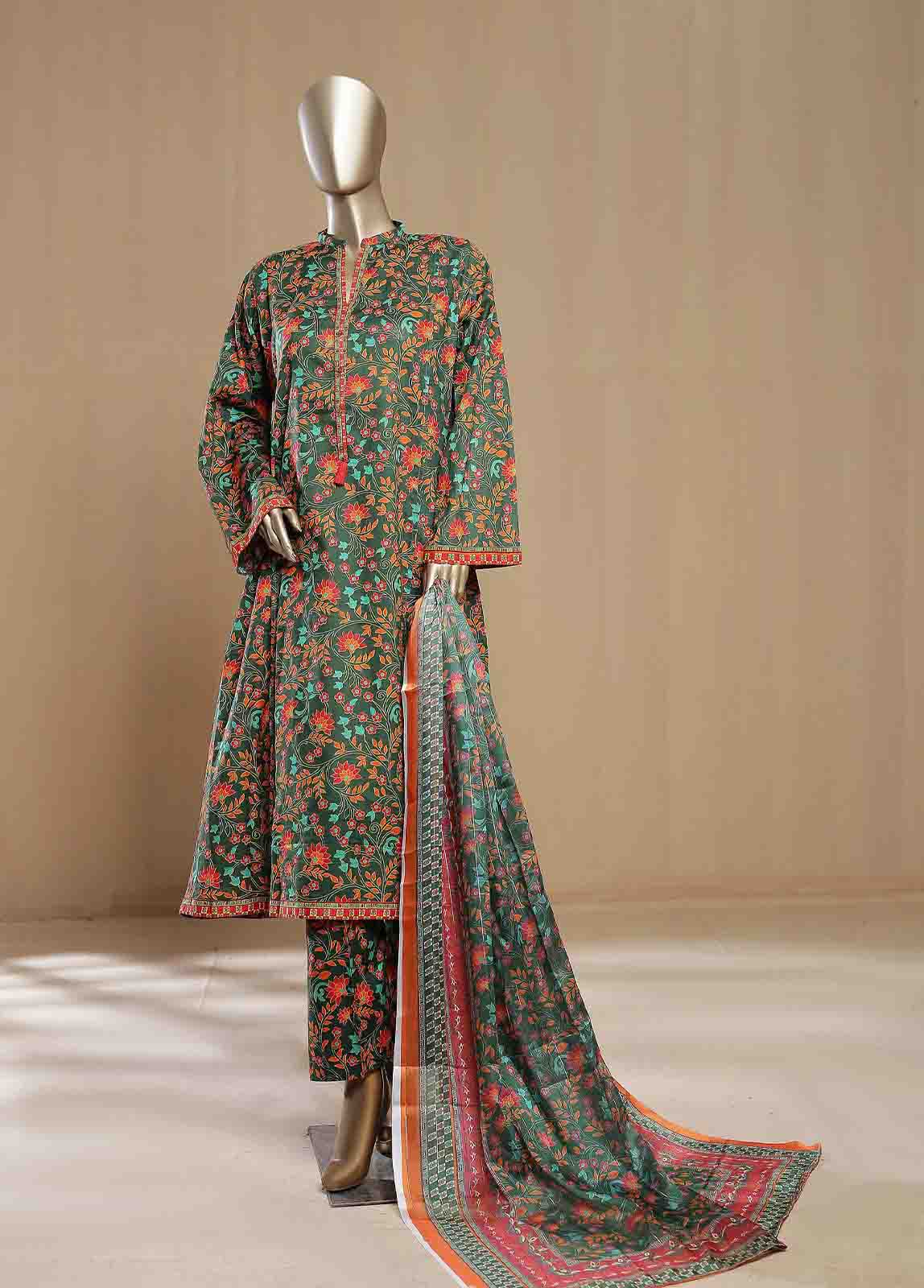 Bin Saeed Fabric - SMLF-02-FR -3 Piece Printed Frock Style