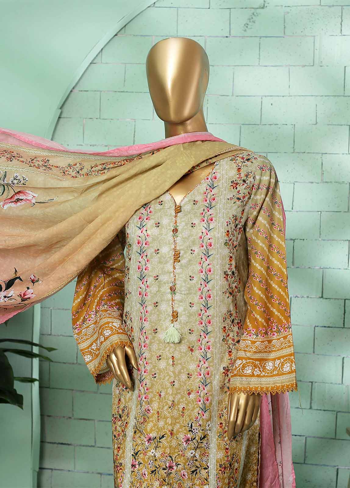 Bin Saeed Fabric - SMLF-0200-3 Piece Printed Stitched Suit