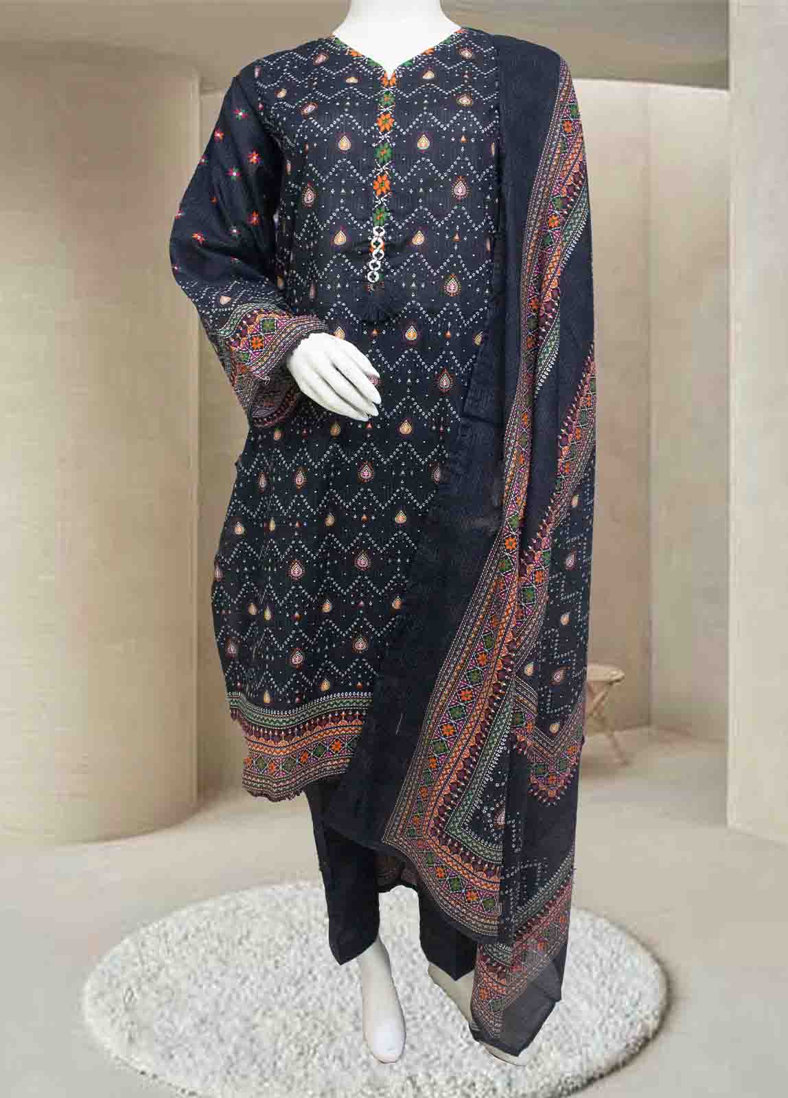 Bin Saeed Fabric - SMLF-0203- 3 Piece Printed Stitched Suit