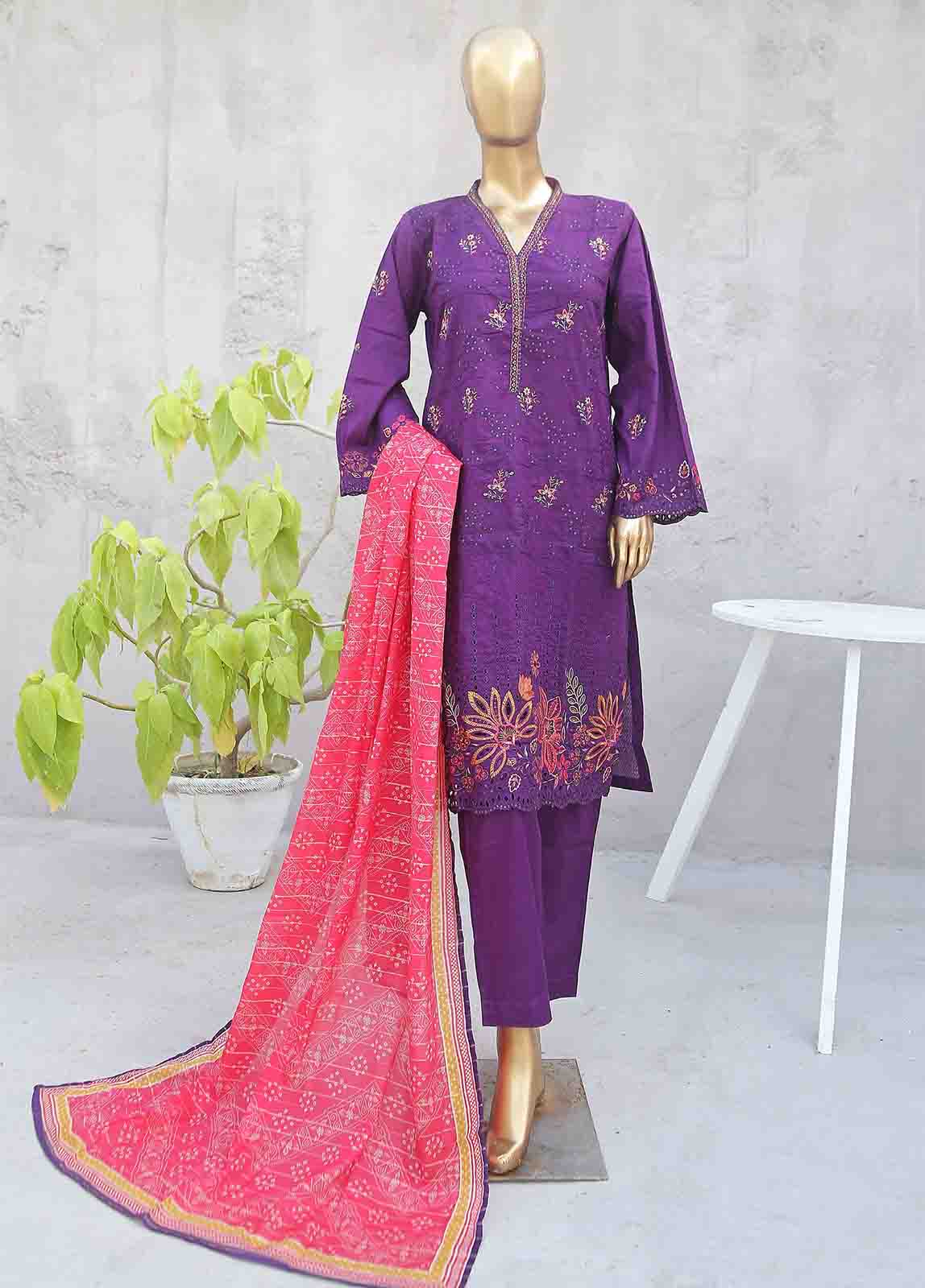 Bin Saeed Fabric - SMLF-0386-RN-3 Piece Cotton Embroidered collection