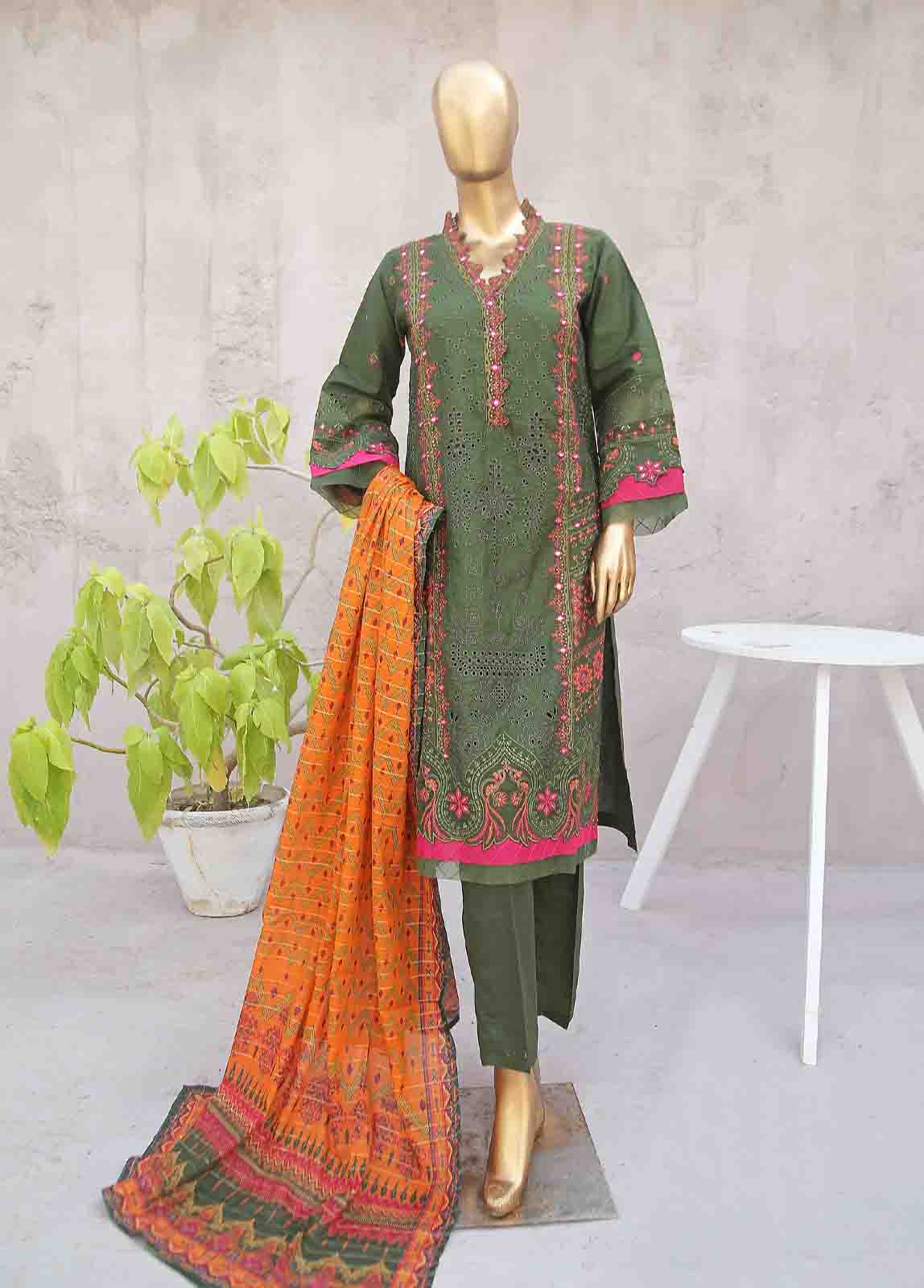 Bin Saeed Fabric - SMLF-0408B-RN-3 Piece Cotton Embroidered collection