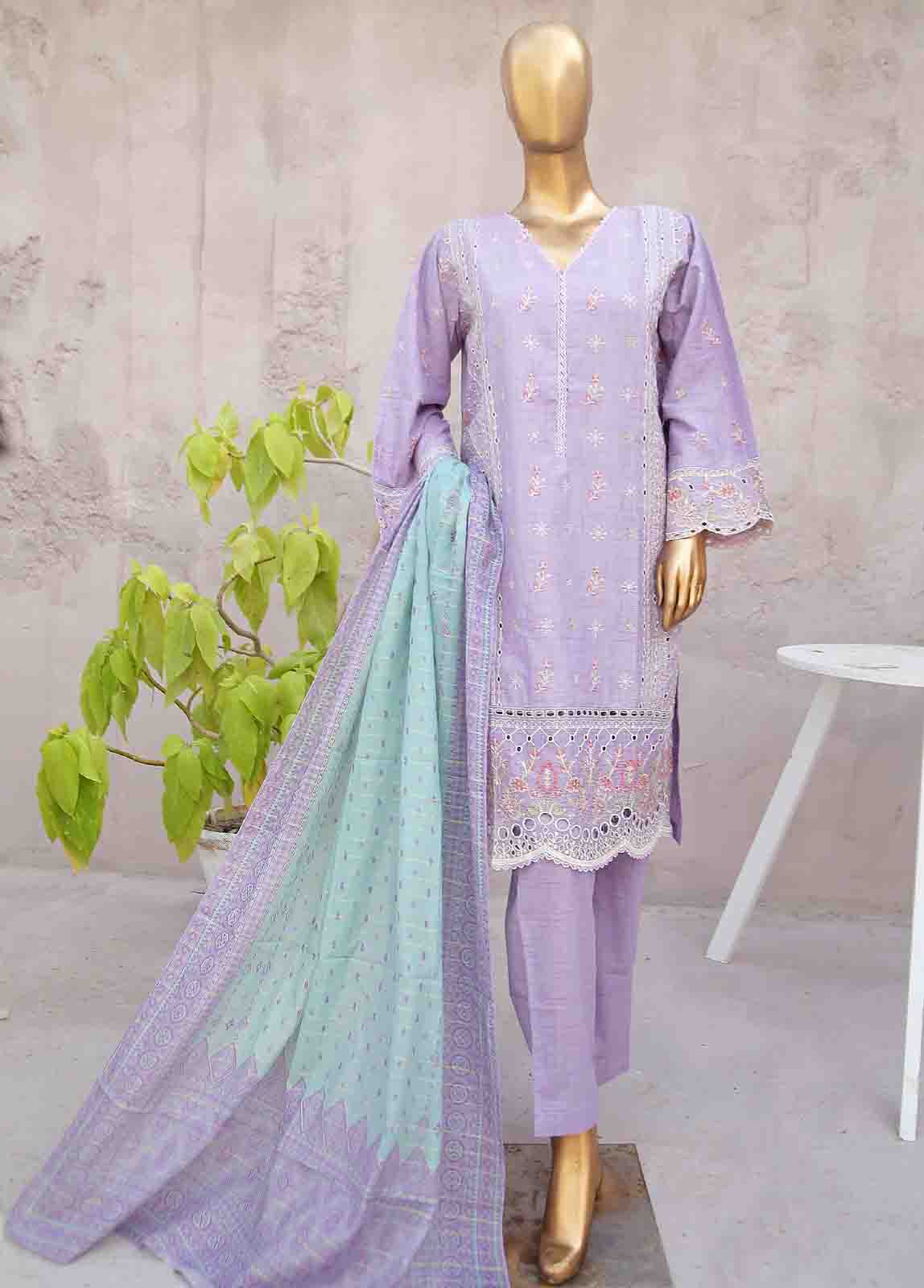 Bin Saeed Fabric - SMLF-0414B-RN-3 Piece Cotton Embroidered collection