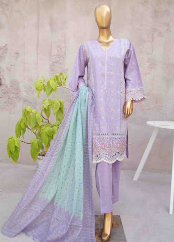 Bin Saeed Fabric - SMLF-0414B-RN-3 Piece Cotton Embroidered collection