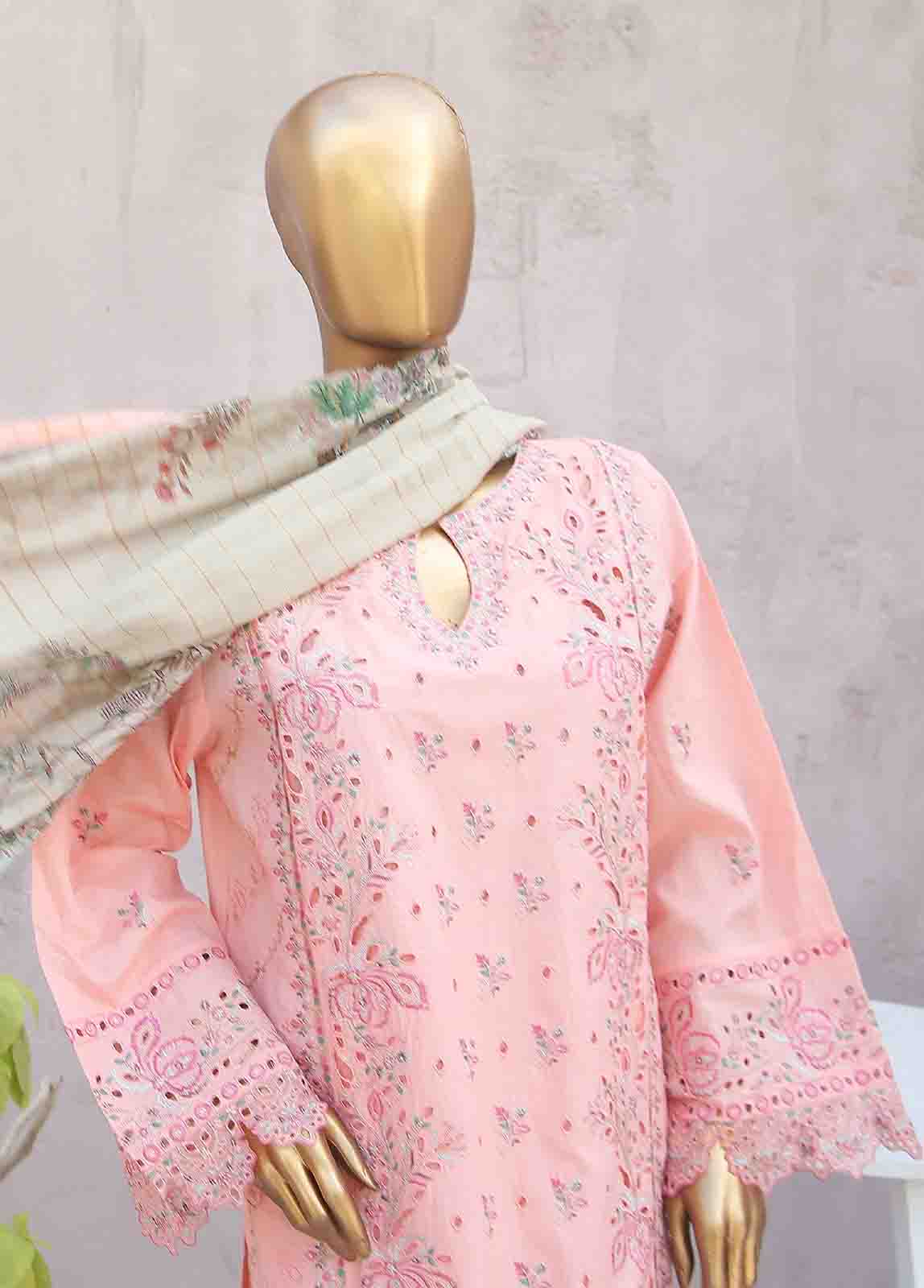 Bin Saeed Fabric - SMLF-0422A-RN-3 Piece Cotton Embroidered collection