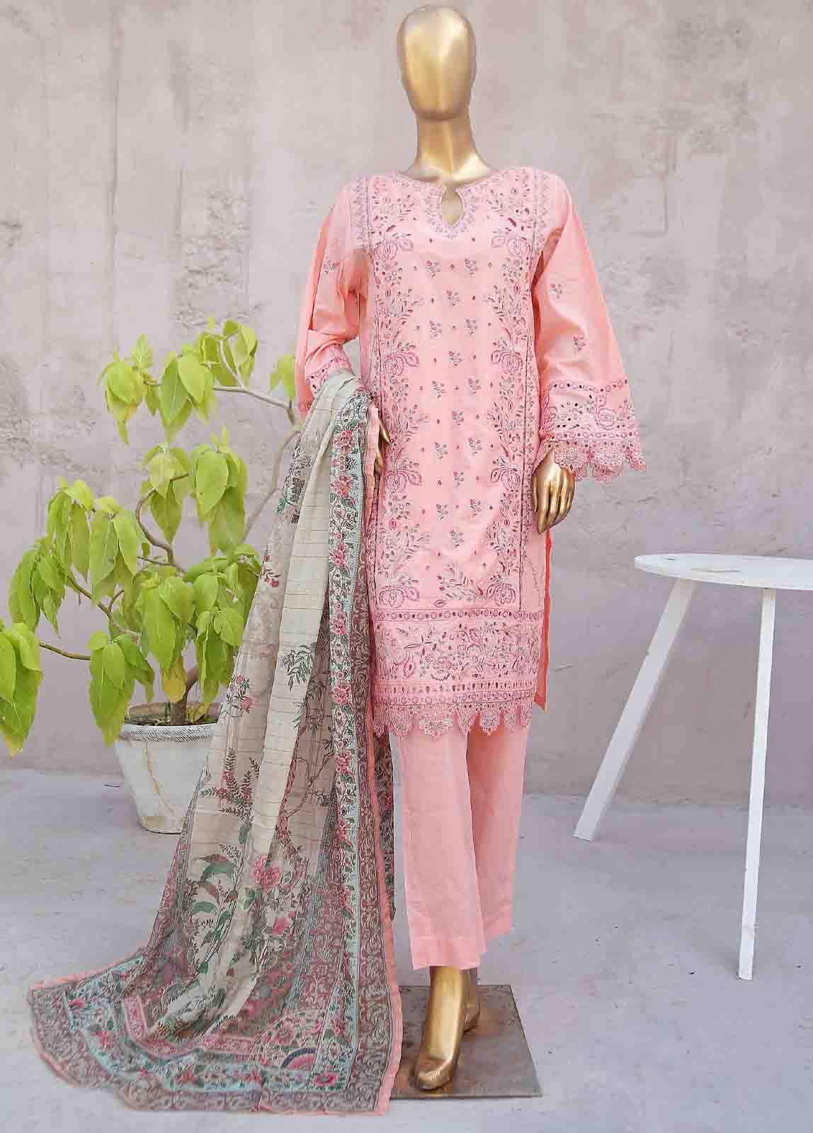 Bin Saeed Fabric - SMLF-0422A-RN-3 Piece Cotton Embroidered collection