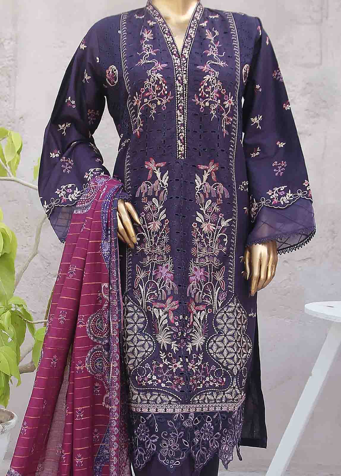 Bin Saeed Fabric - SMLF-0438B-RN-3 Piece Cotton Embroidered collection