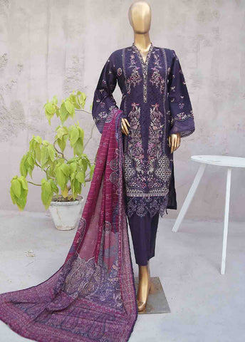 Bin Saeed Fabric - SMLF-0438B-RN-3 Piece Cotton Embroidered collection