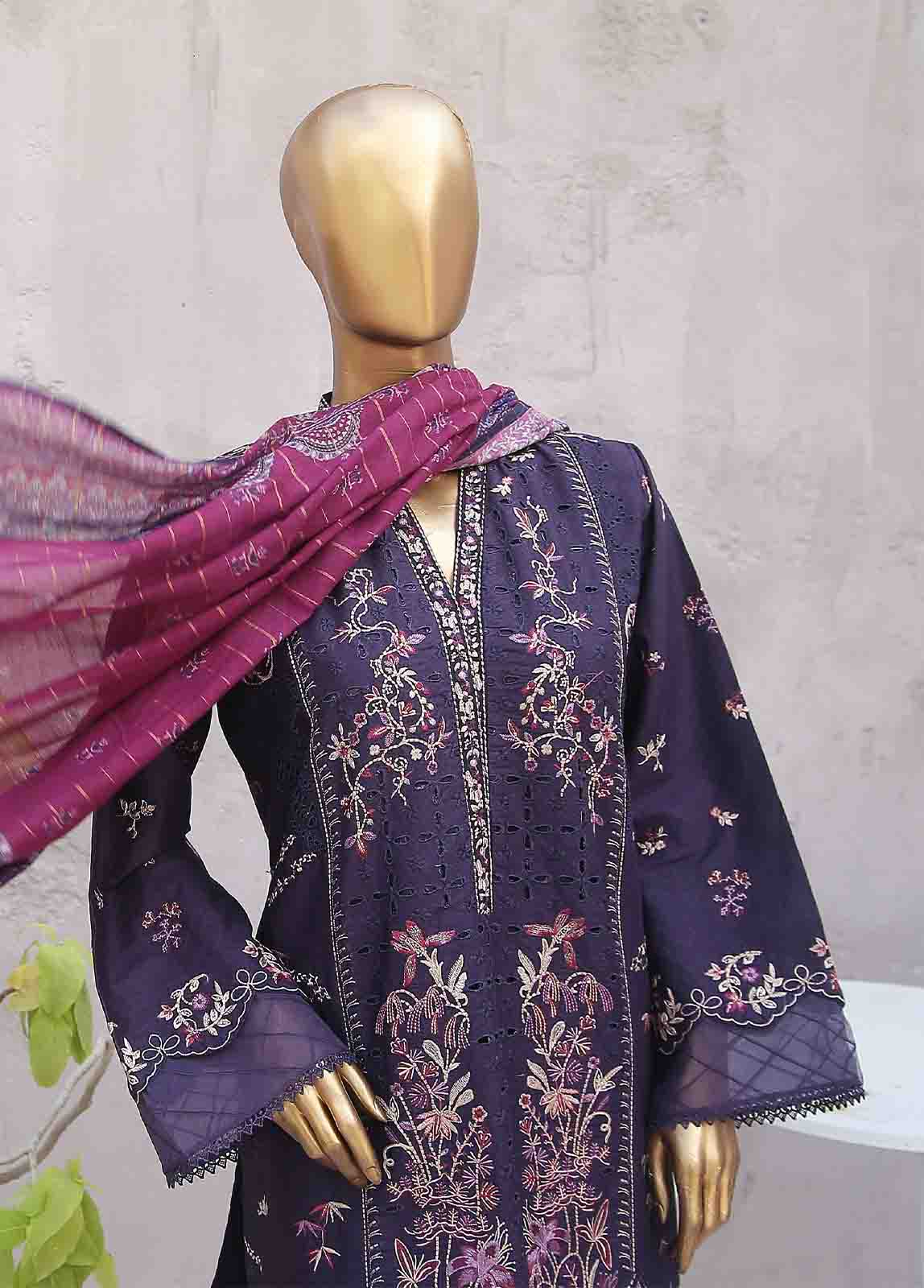 Bin Saeed Fabric - SMLF-0438B-RN-3 Piece Cotton Embroidered collection