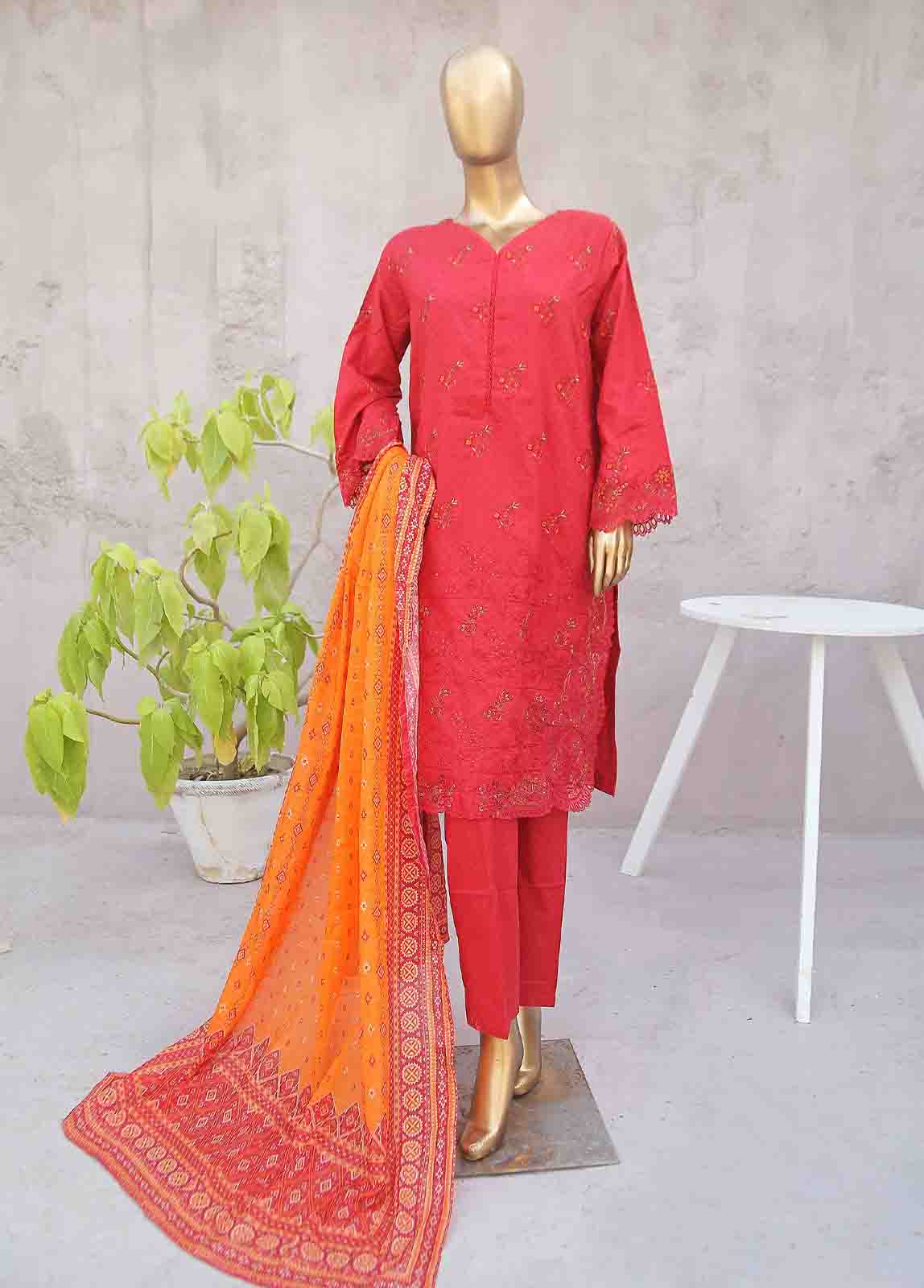 Bin Saeed Fabric - SMLF-0448-RN-3 Piece Cotton Embroidered collection