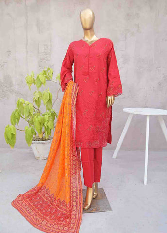 Bin Saeed Fabric - SMLF-0448-RN-3 Piece Cotton Embroidered collection