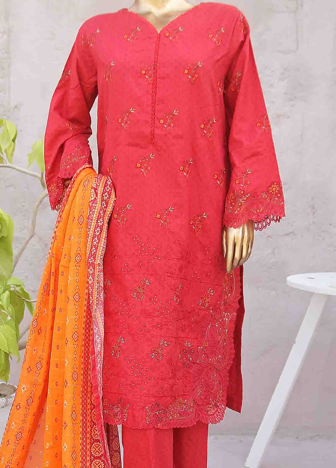 Bin Saeed Fabric - SMLF-0448-RN-3 Piece Cotton Embroidered collection