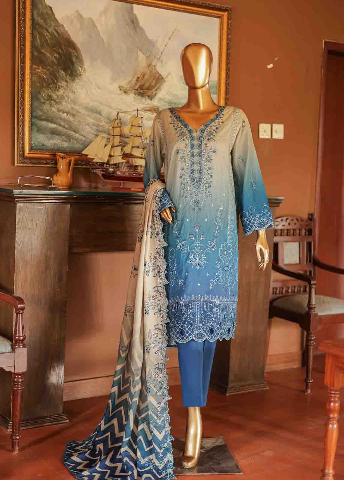Bin Saeed Fabric - SMLF-0682 B- 3 Piece Embroidered Stitched Suit