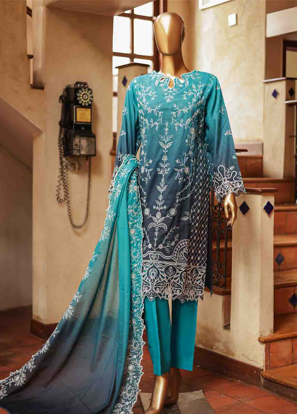 Bin Saeed Fabric - SMLF-0696 B- 3 Piece Embroidered Stitched Suit