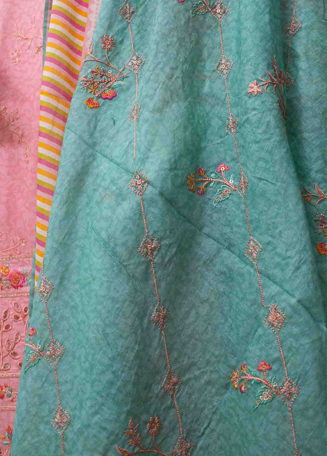 Bin Saeed Fabric - SMLF-0703 A-3 Piece Cutwork Kari Stitched Suit