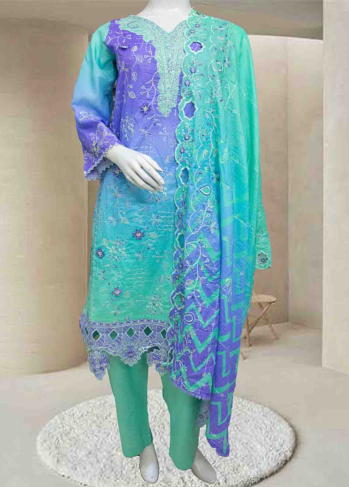 Bin Saeed Fabric - SMLF-0703 A-3 Piece Cutwork Kari Stitched Suit
