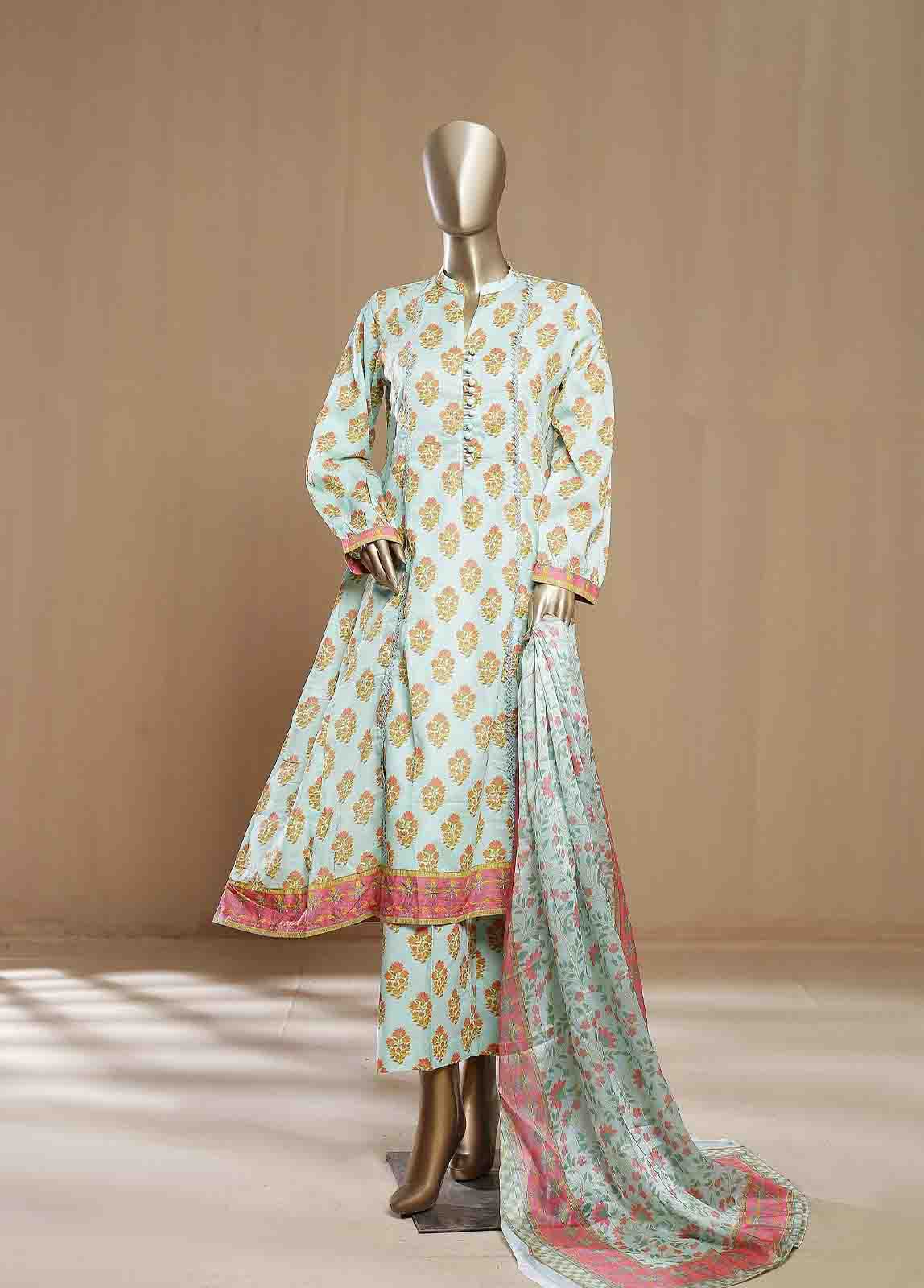 Bin Saeed Fabric - SMLF-08-FR -3 Piece Printed Frock Style