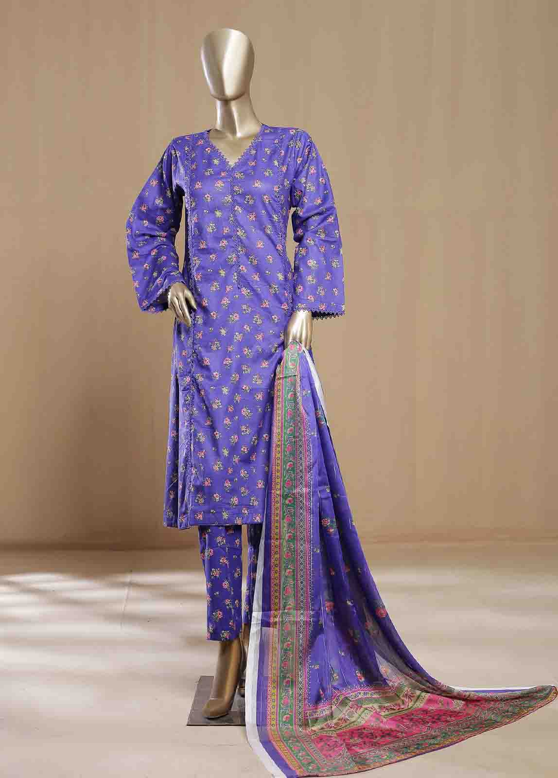 Bin Saeed Fabric - SMLF-19-FR -3 Piece Printed Frock Style