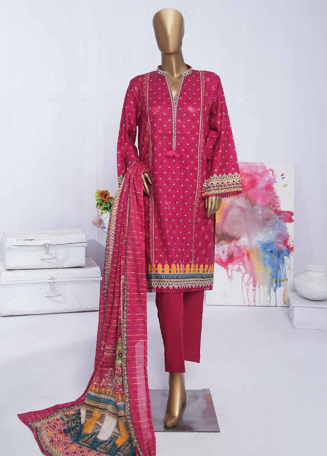 Bin Saeed Fabric - SMLF-191-PR-3 Piece Printed Stitched Suit