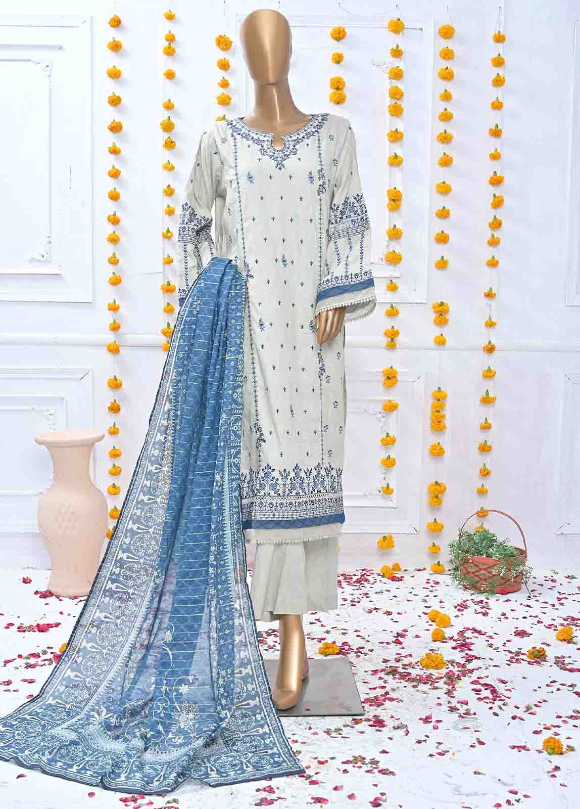 Bin Saeed Fabric - SMLF-376-MB-3 Piece Lawn Embroidered Suit