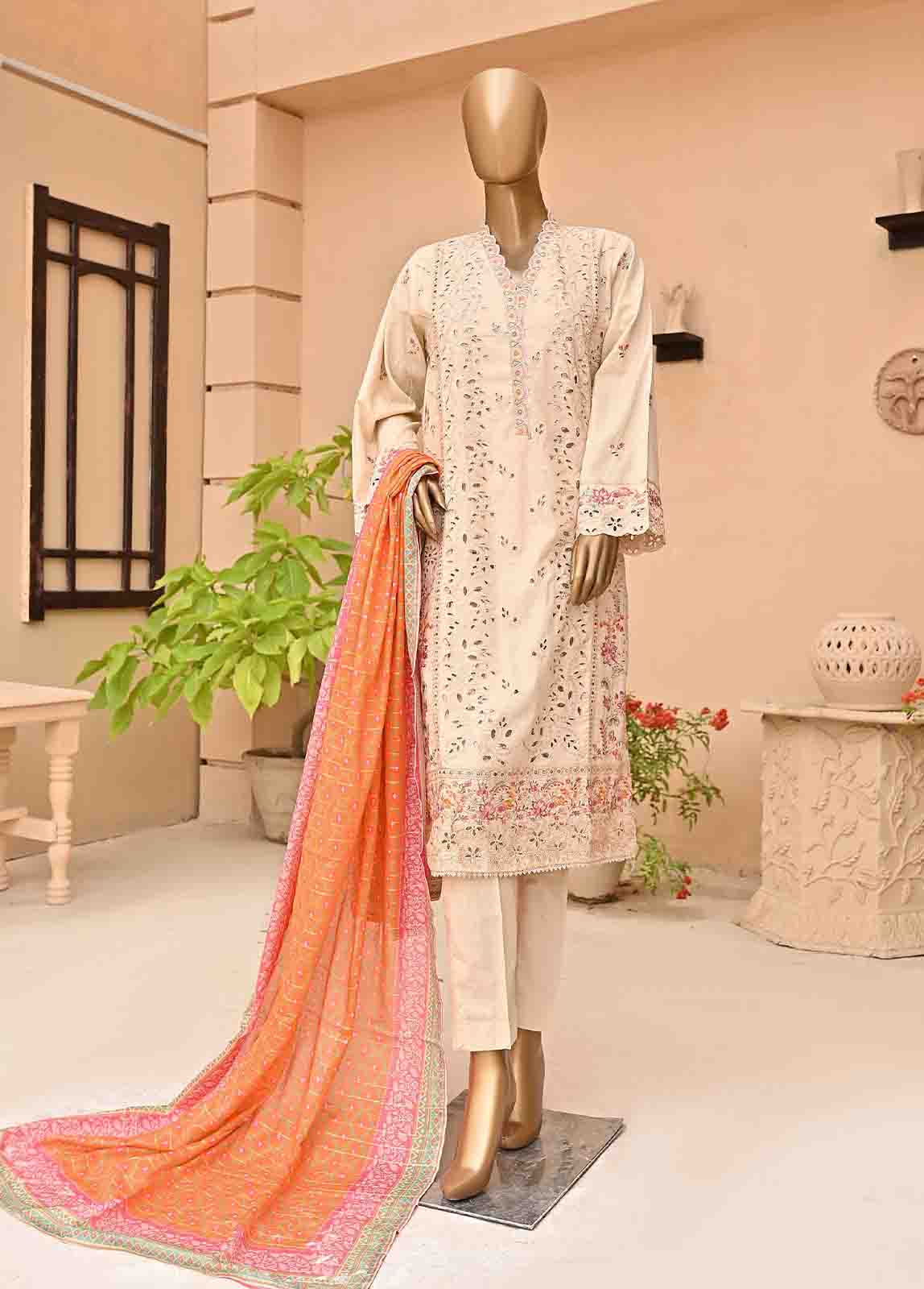 Bin Saeed Fabric - SMLF-384-NZ-3 Piece Chikankari Stitched Suit