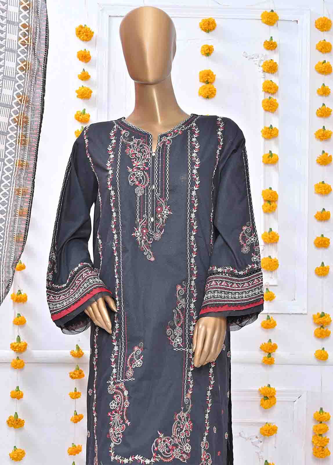 Bin Saeed Fabric - SMLF-400-MB-3 Piece Lawn Embroidered Suit