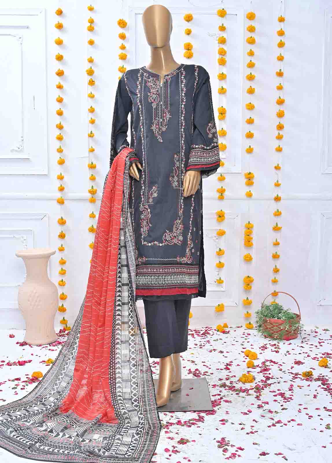 Bin Saeed Fabric - SMLF-400-MB-3 Piece Lawn Embroidered Suit