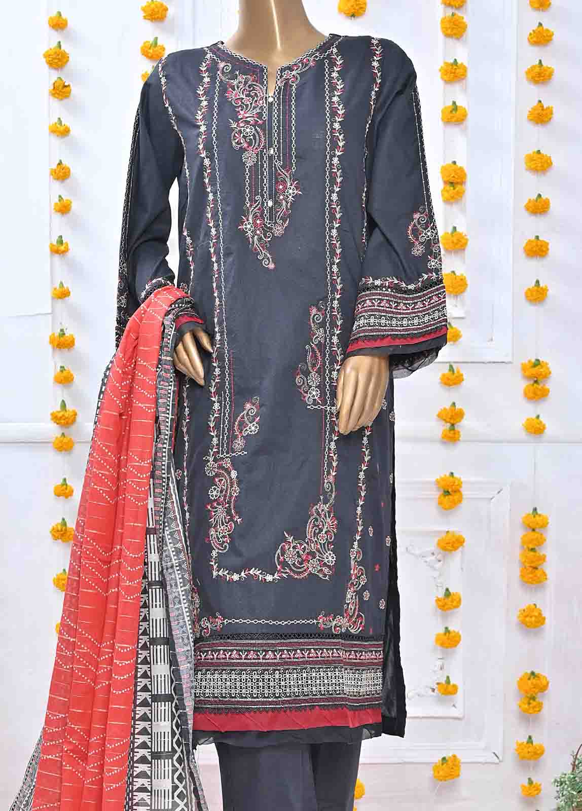 SMLF-400-MB-3 Piece Lawn Embroidered Suit