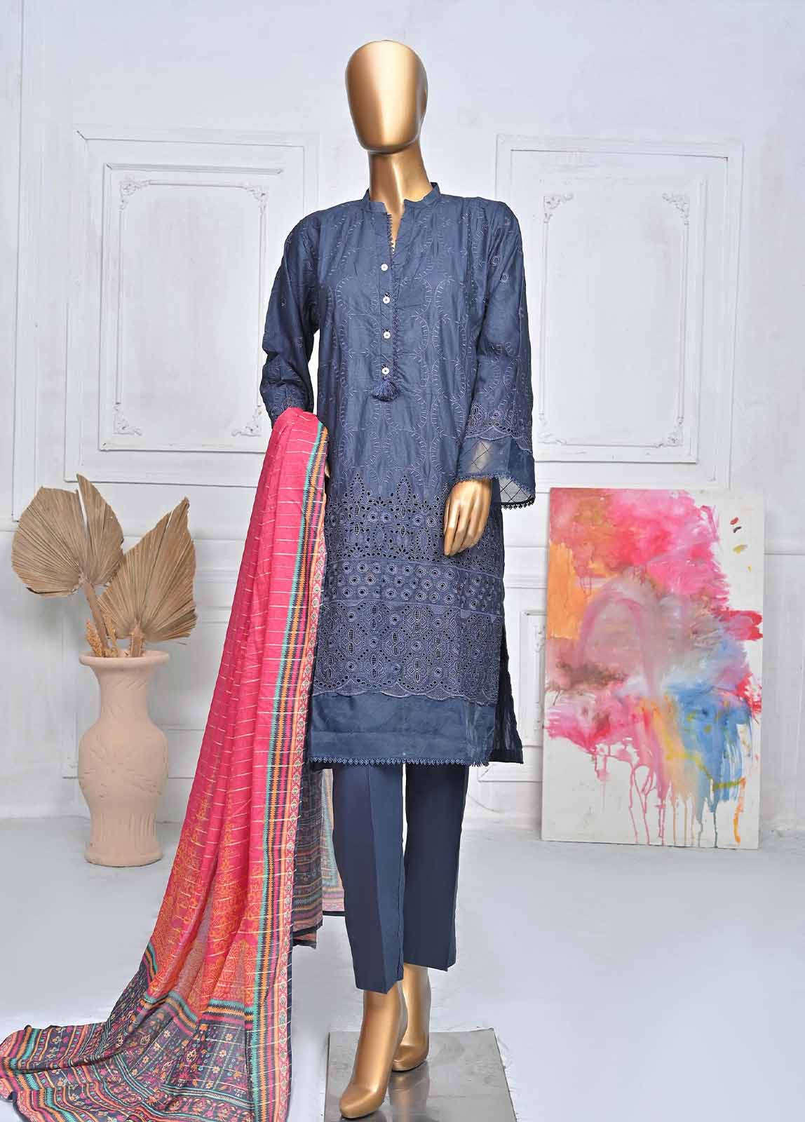 Bin Saeed Fabric - SMLF-410-CK-3 Piece Chikankari Stitched Suit