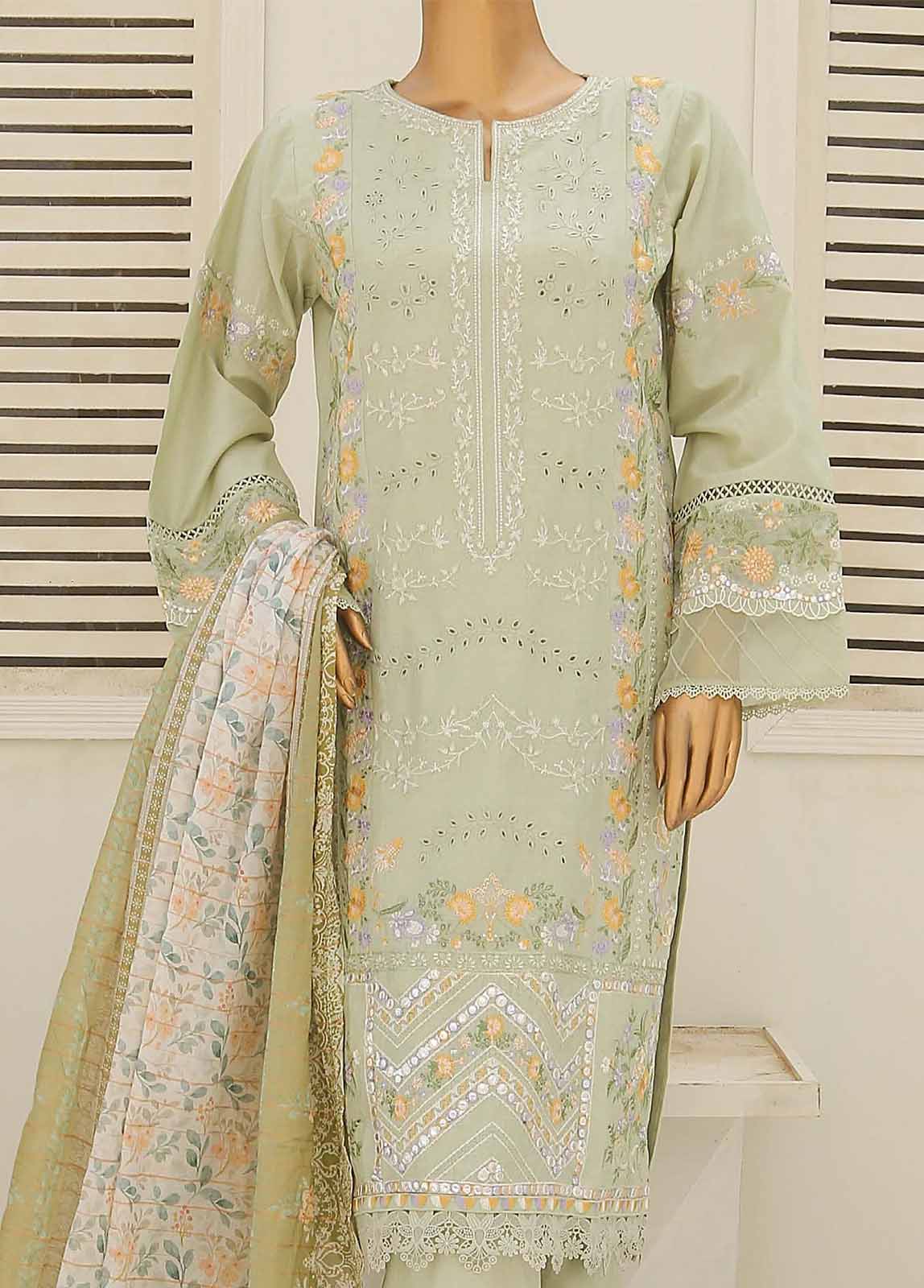 Bin Saeed Fabric - SMLF-411-B-CKE-3 Piece Cotton Embroidered