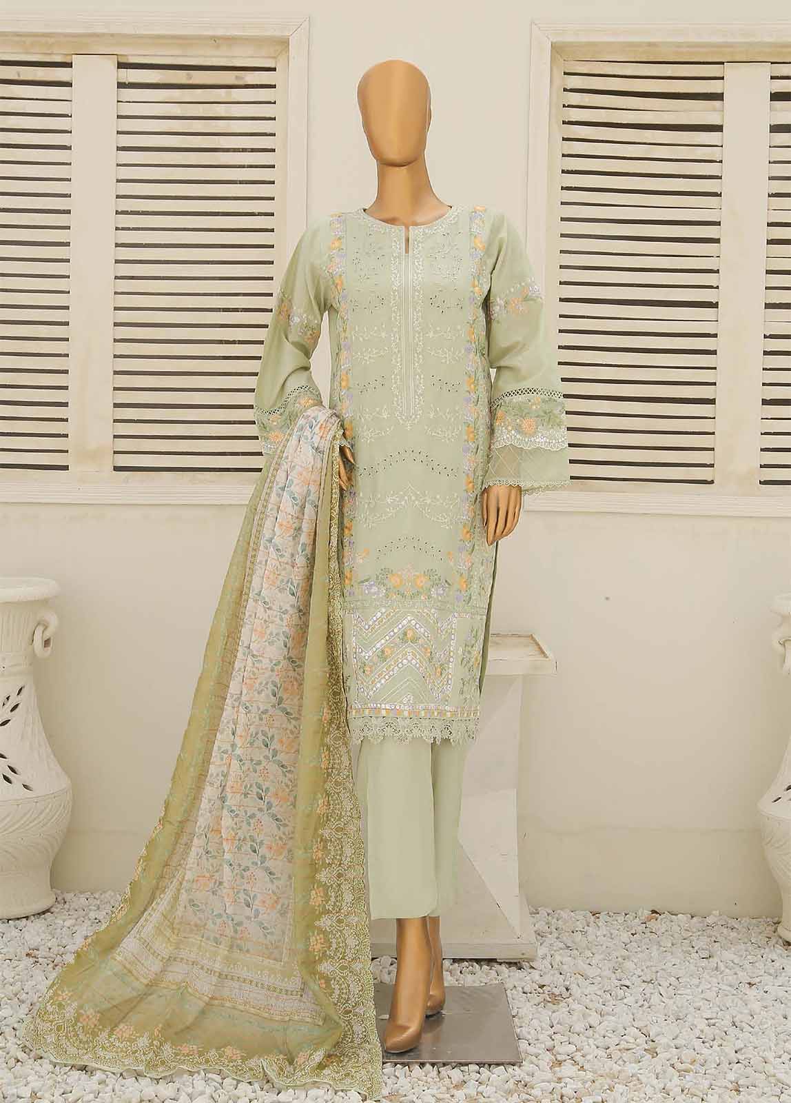 Bin Saeed Fabric - SMLF-411-B-CKE-3 Piece Cotton Embroidered