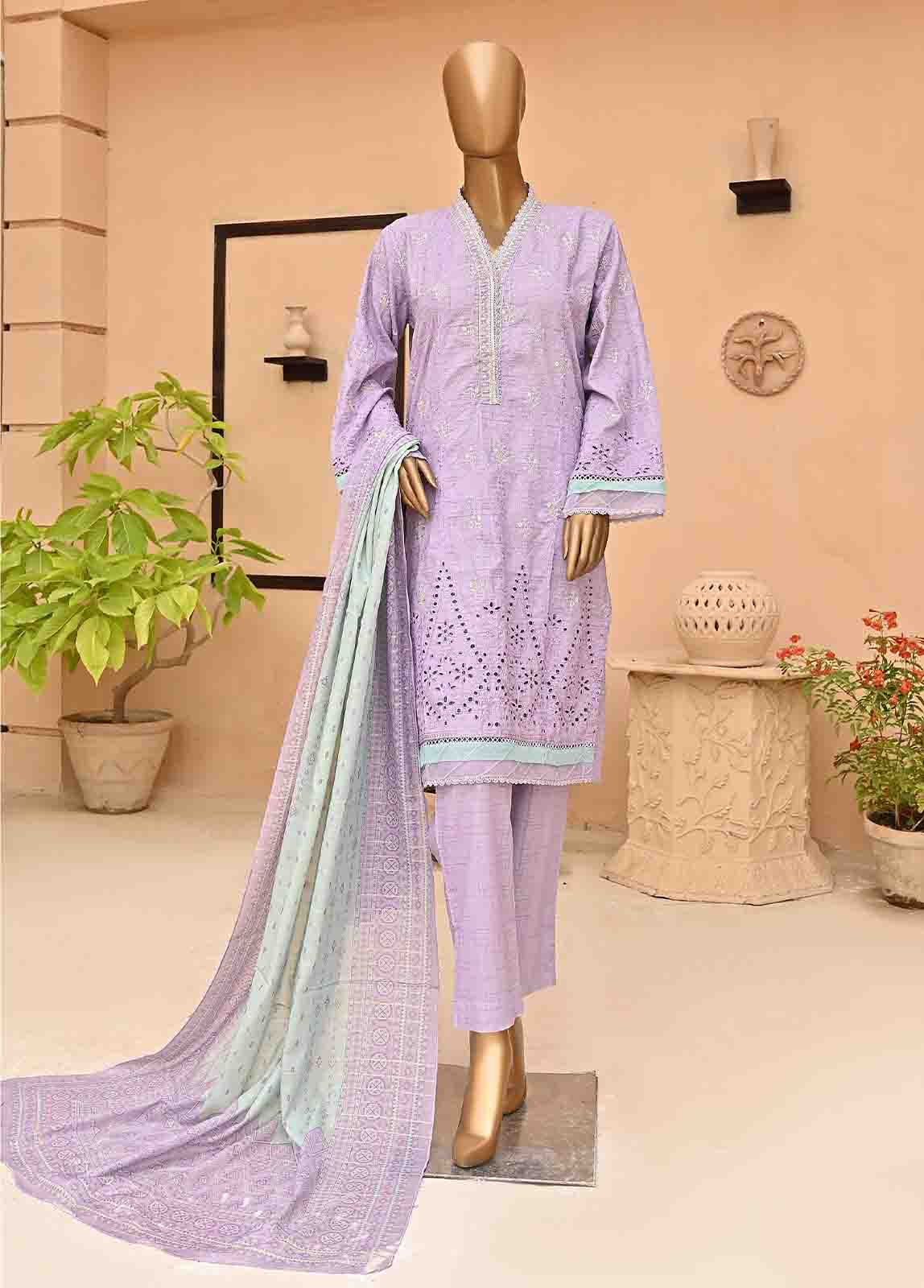 Bin Saeed Fabric - SMLF-414-NZ-3 Piece Chikankari Stitched Suit