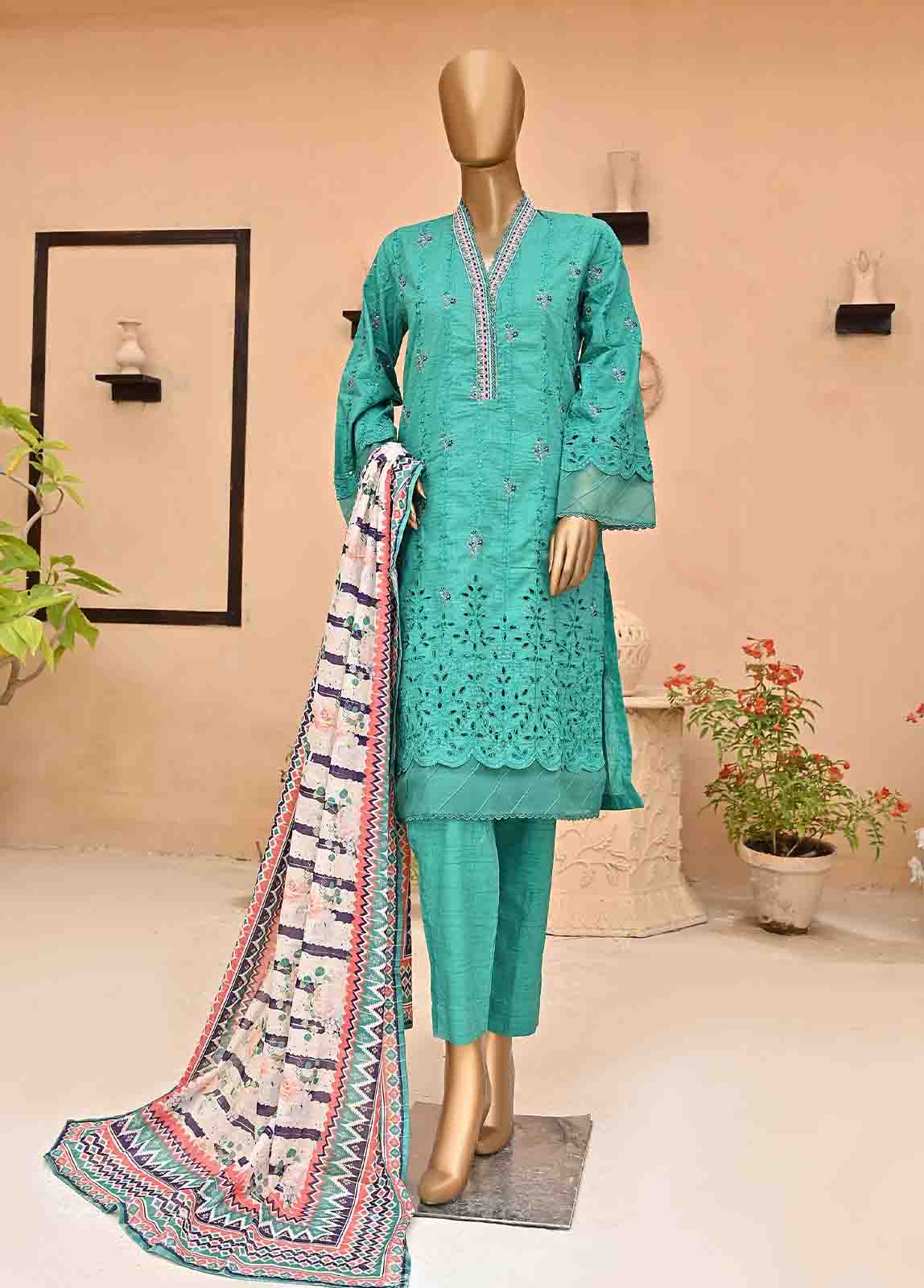 Bin Saeed Fabric - SMLF-437-NZ-3 Piece Chikankari Stitched Suit