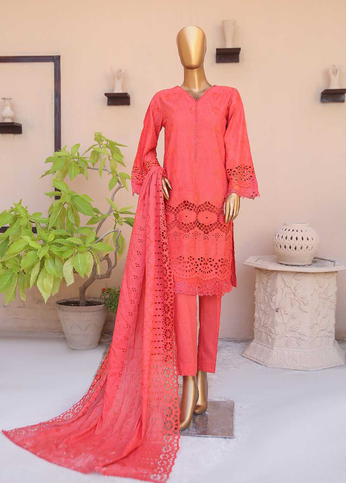 Bin Saeed Fabric - SMLF-512-CKC-3 Piece Cutwork Kari Stitched Suit