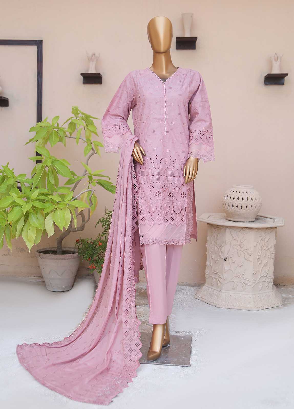Bin Saeed Fabric - SMLF-514-CKC-3 Piece Cutwork Kari Stitched Suit