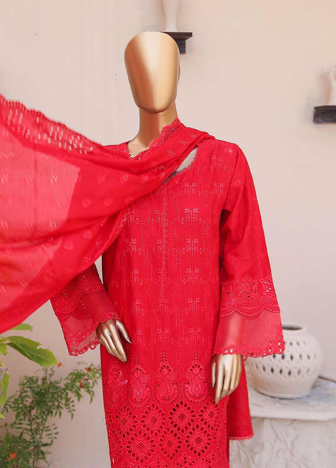 Bin Saeed Fabric - SMLF-515-CKC-3 Piece Cutwork Kari Stitched Suit