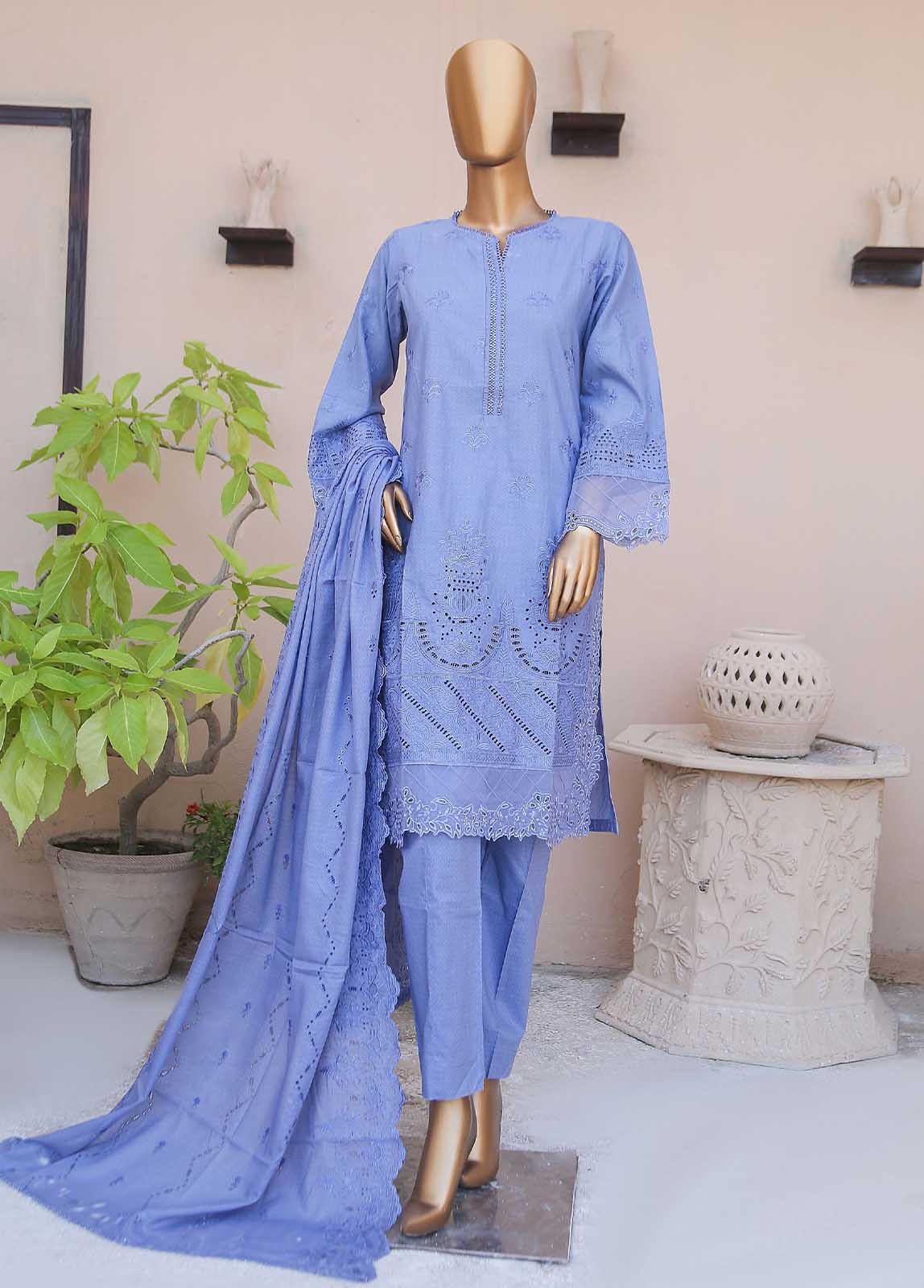 Bin Saeed Fabric - SMLF-517-CKC-3 Piece Cutwork Kari Stitched Suit