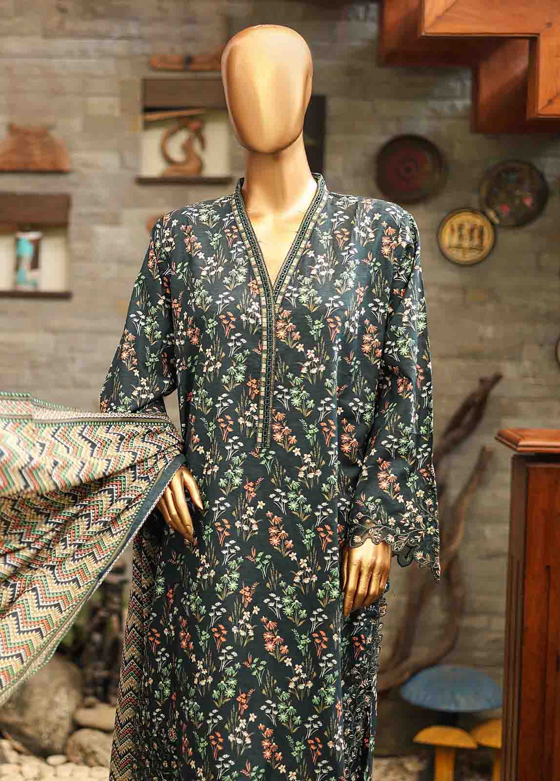 SMLF-641-Emb- 3 Piece Embroidered Stitched Suit