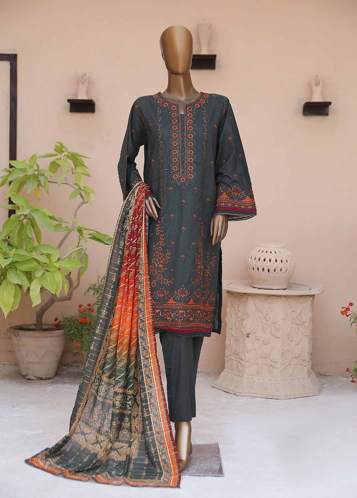 Bin Saeed Fabric - SMLF-CE-382-B-3 Piece Cotton Embroidered