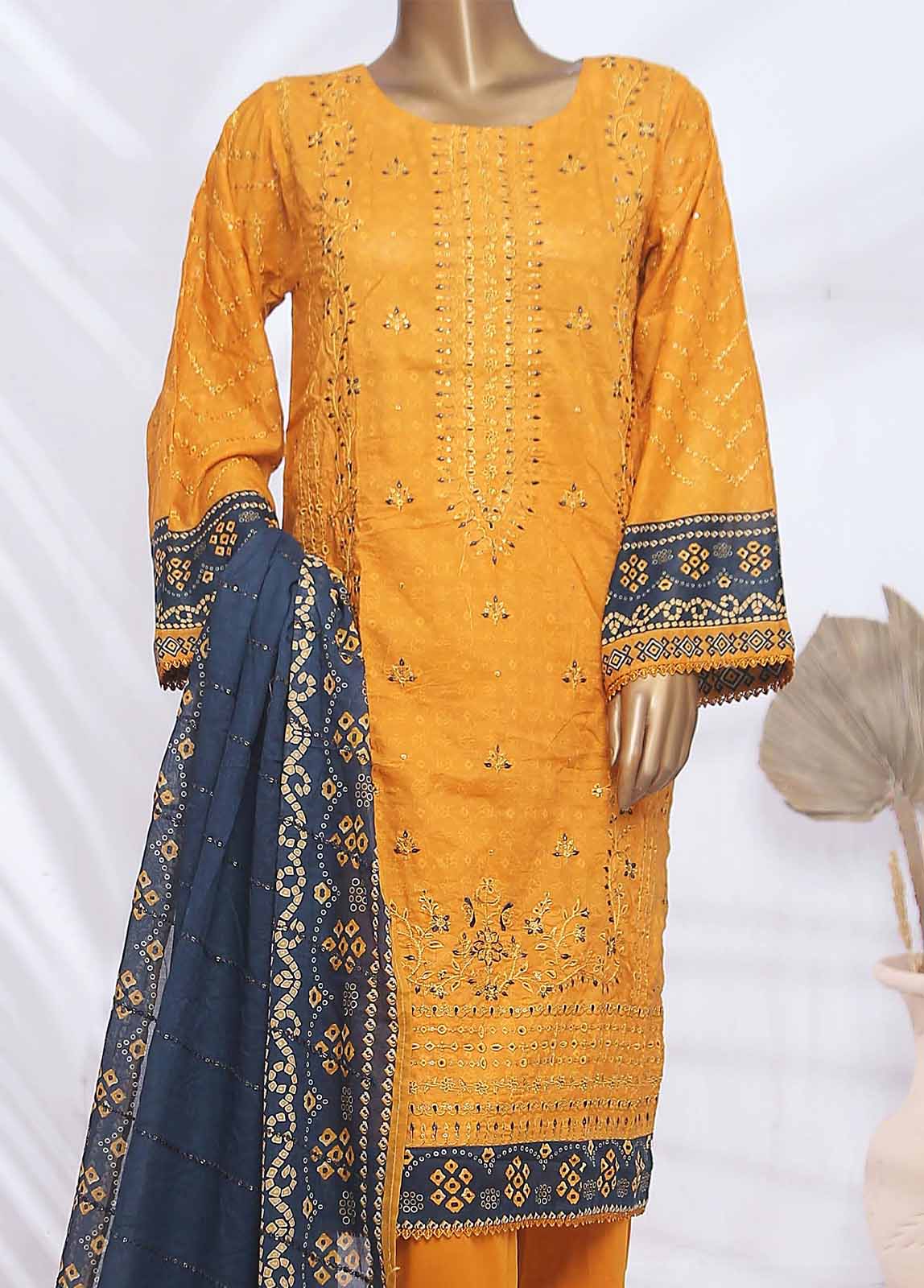 SMLF-ED94-B- 3 Piece Embroidered Stitched Suit
