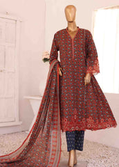 SMLF-FR-0133- 3 Piece Embroidered Stitched Suit