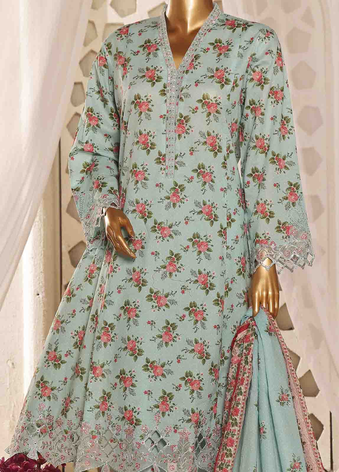 Bin Saeed Fabric - SMLF-FR-0136- 3 Piece Embroidered Stitched Suit