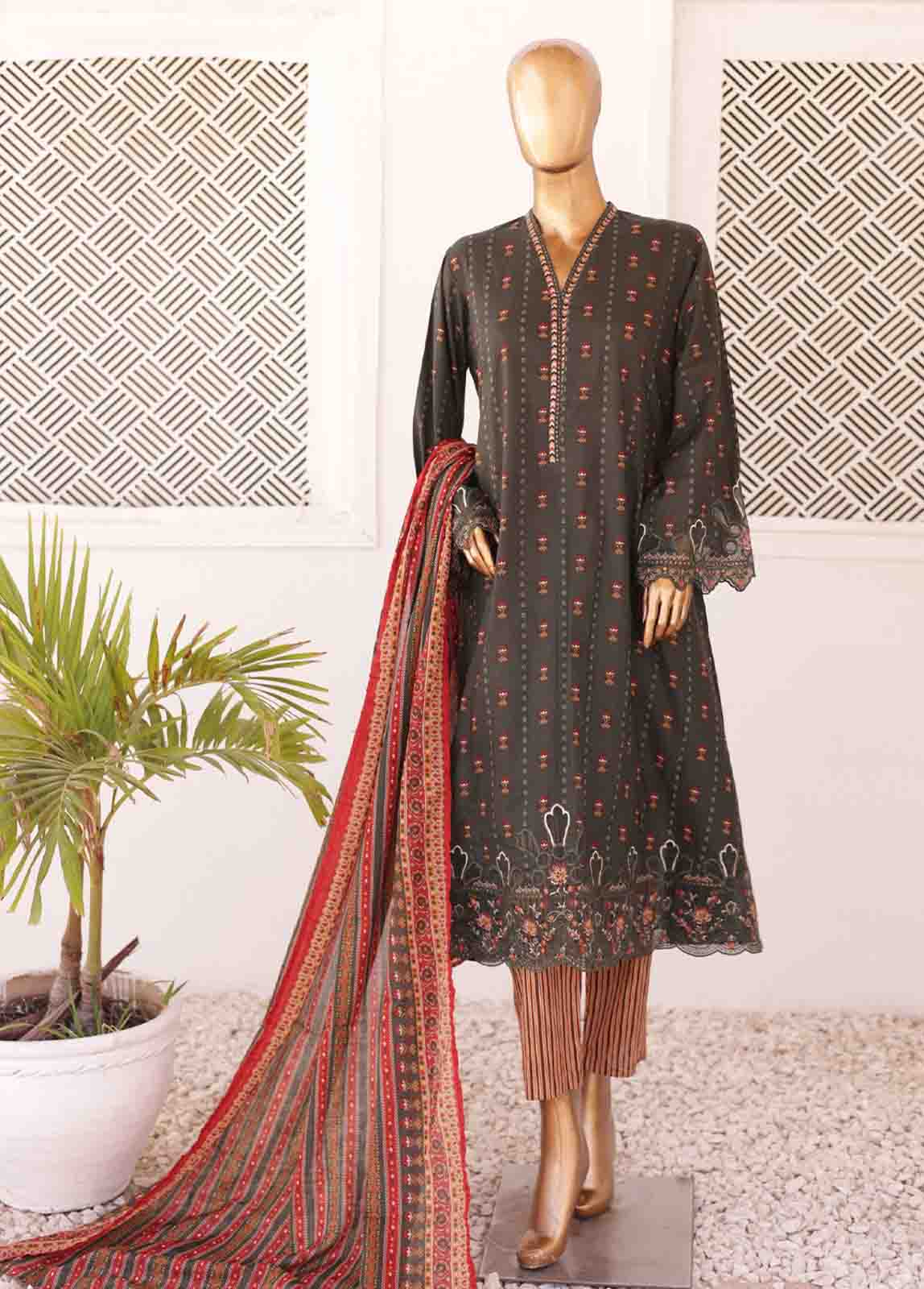 Bin Saeed Fabric - SMLF-FR-0140- 3 Piece Frock Style Stitched Suit