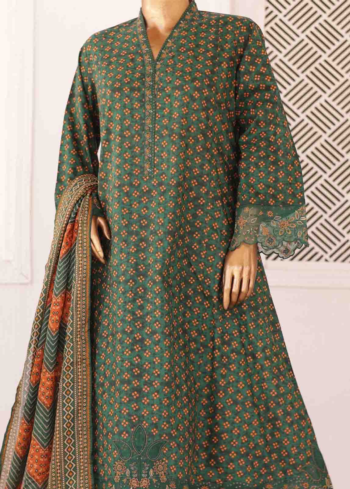 Bin Saeed Fabric - SMLF-FR-0210- 3 Piece Frock Style Stitched Suit