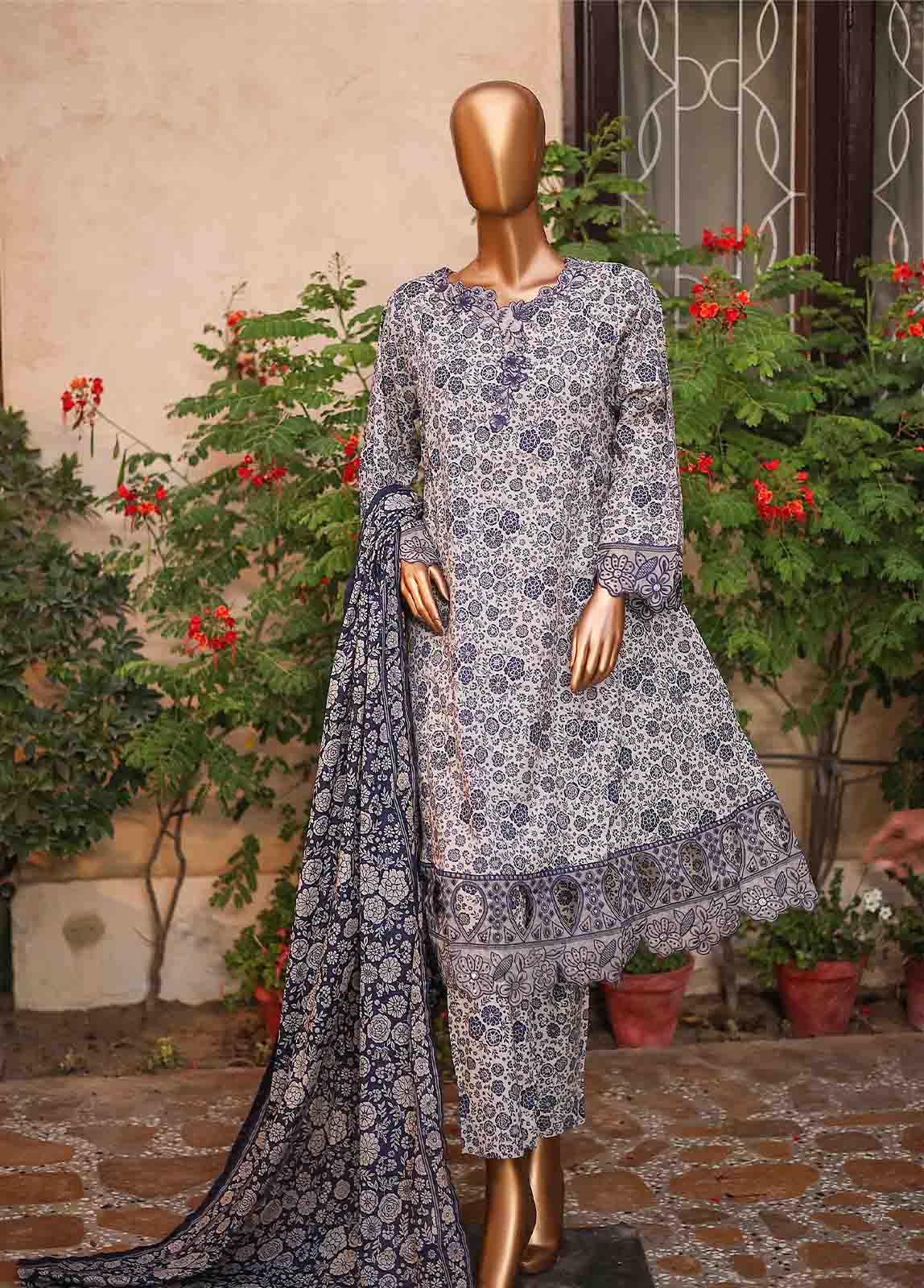 Bin Saeed Fabric - SMLF-FR-0521- 3 Piece Embroidered Stitched Suit