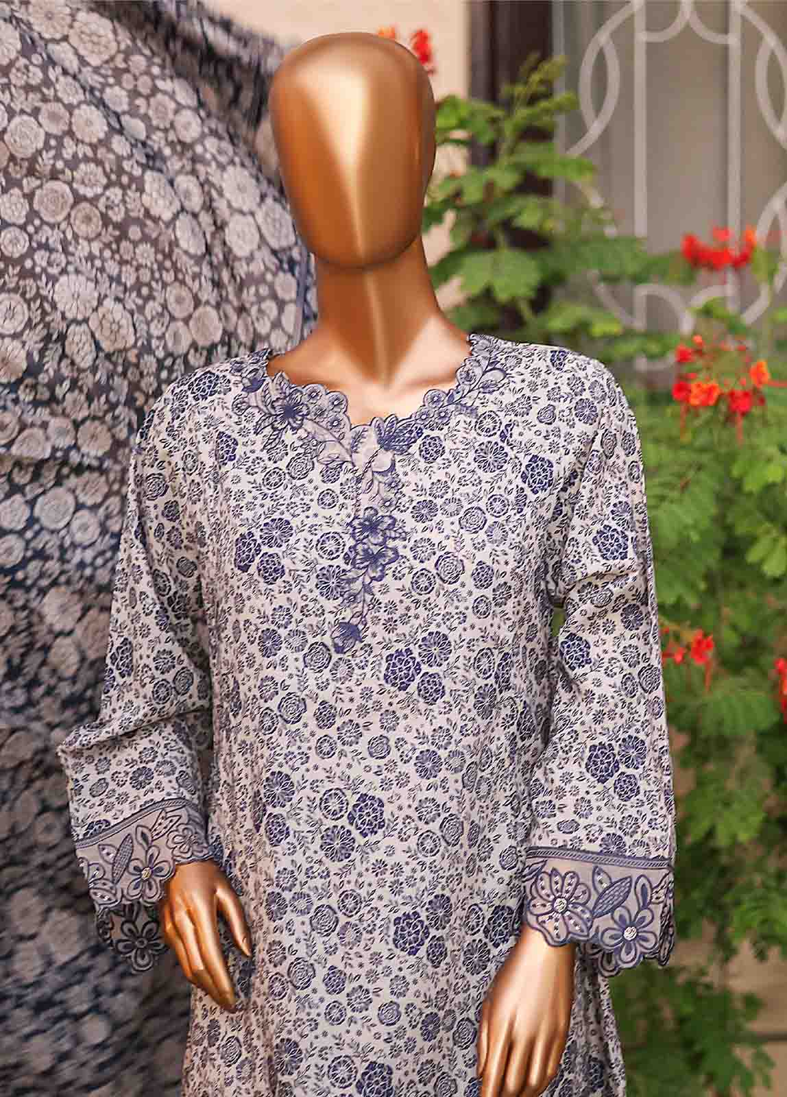 SMLF-FR-0521- 3 Piece Embroidered Stitched Suit – Bin Saeed Fabrics