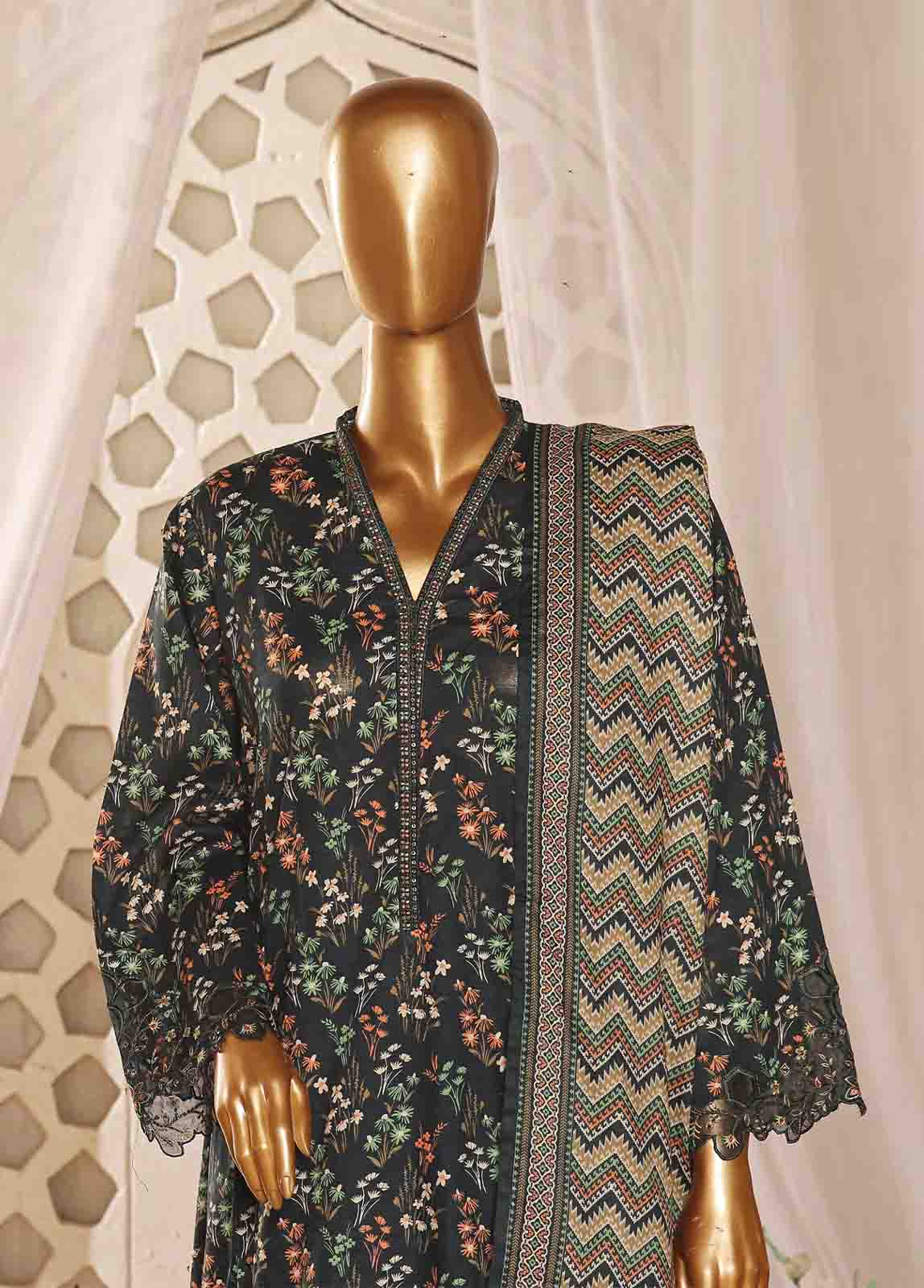 Bin Saeed Fabric - SMLF-FR-0641- 3 Piece Frock Style Stitched Suit