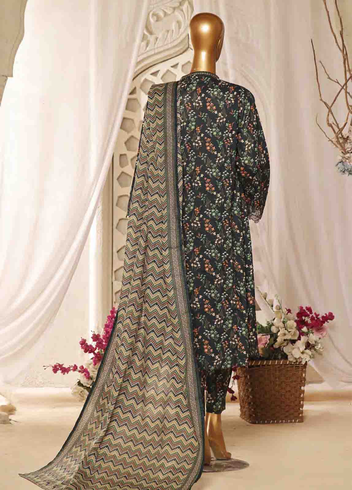 Bin Saeed Fabric - SMLF-FR-0641- 3 Piece Frock Style Stitched Suit