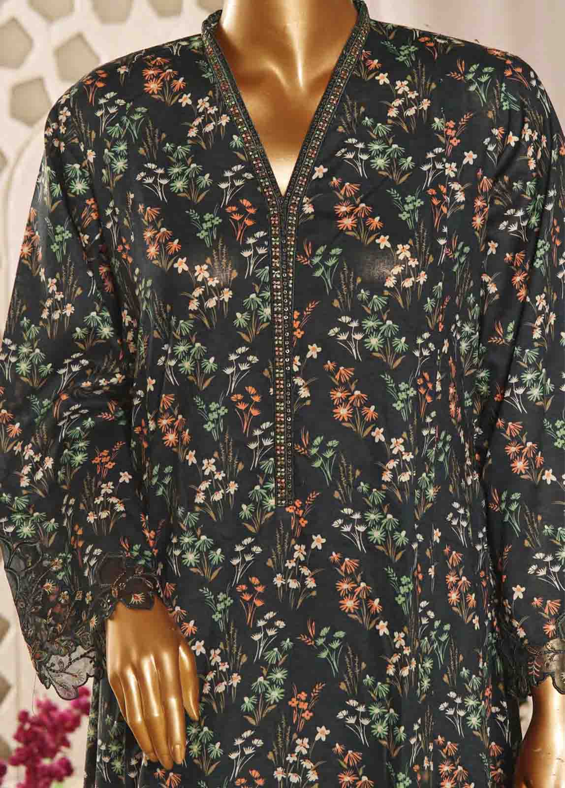 Bin Saeed Fabric - SMLF-FR-0641- 3 Piece Frock Style Stitched Suit