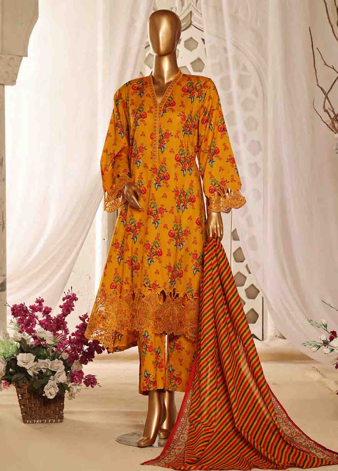 Bin Saeed Fabric - SMLF-FR-124- 3 Piece Embroidered Stitched Suit