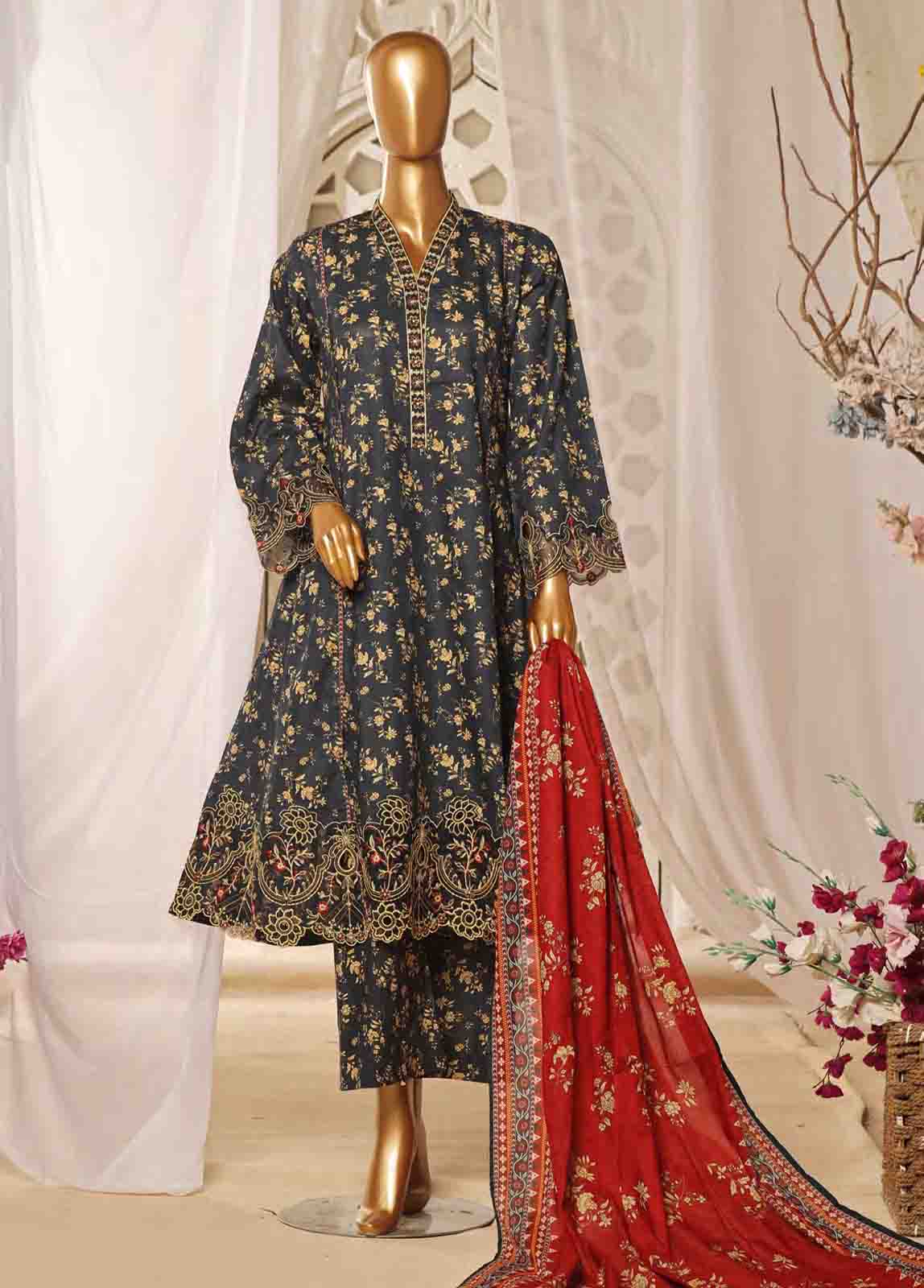 Bin Saeed Fabric - SMLF-FR-126- 3 Piece Embroidered Stitched Suit